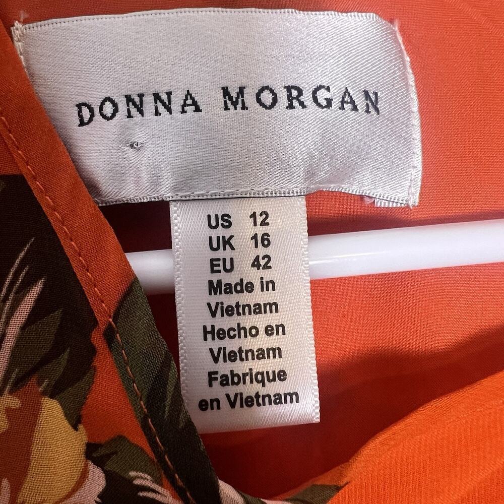 NWT Donna Morgan Bell Sleeve Floral Dress Sz 12 Orange Vacation Flowy Romantic - Picture 11 of 16